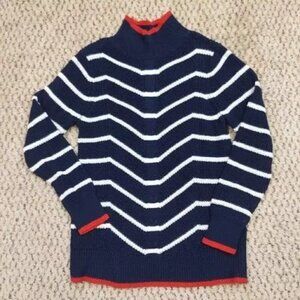 Crown & Ivy Women's Crochet Sweater Blue with White Stripes size XS